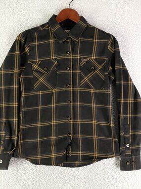 Dixxon Flannel Shirt Womens Small Black Yellow Plaid 4WP Button Up